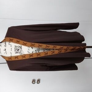 Krazy Kat Womens Brown Open Cardigan Faux Suede Trim W/ X Stitch Neutral Sz.XL